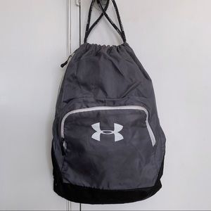 Gray White Under Armour Drawstring Bag Gym Workout Backpack Daypack School Y2K